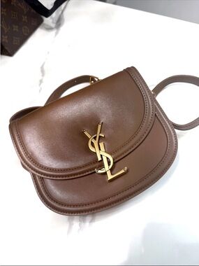 Saint Laurent Brown Leather Saddle Crossbody with Gold YSL Emblem
